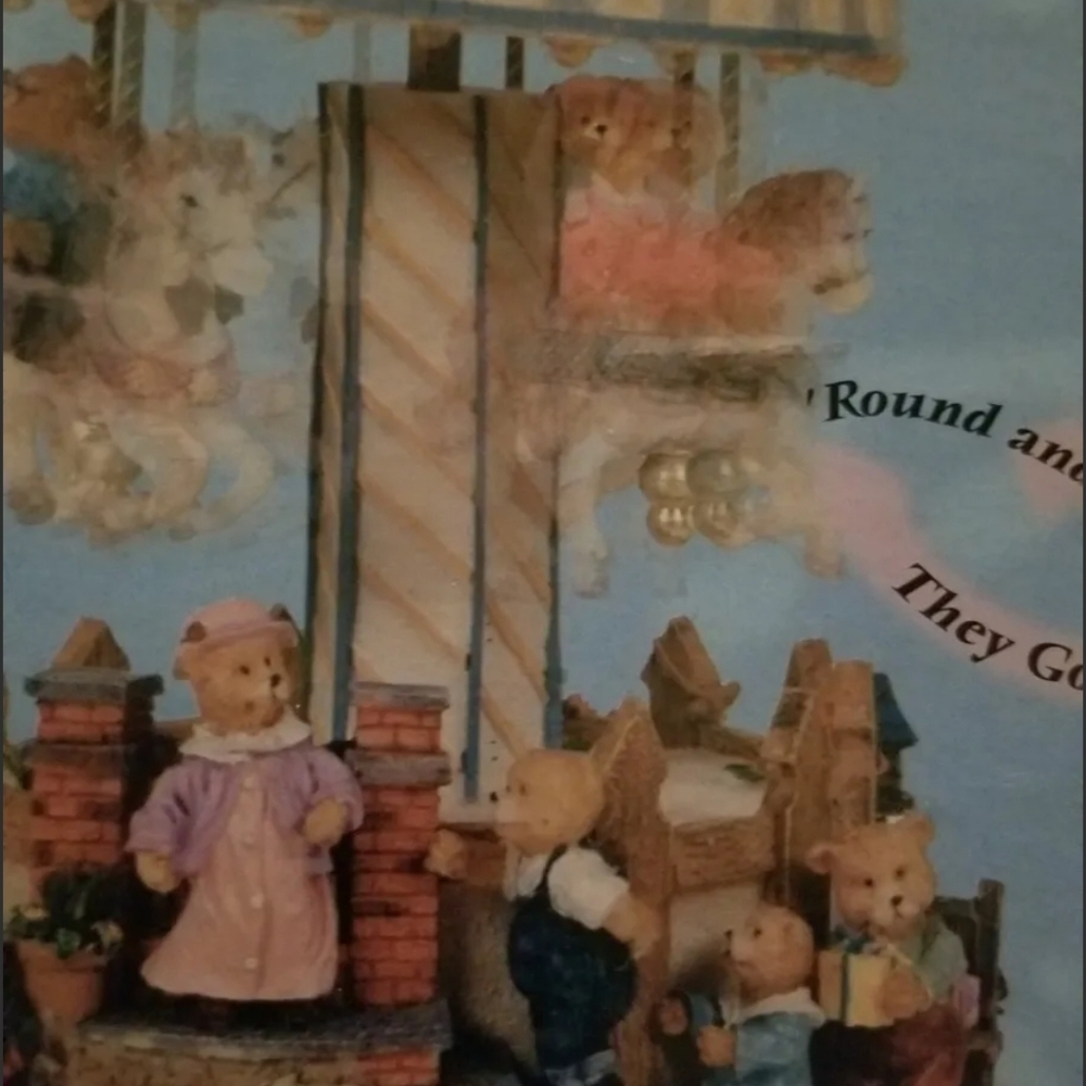 Musical Teddy Bear  Horse Carousel Plays Blue Danube 8" Tall X 5" Wide